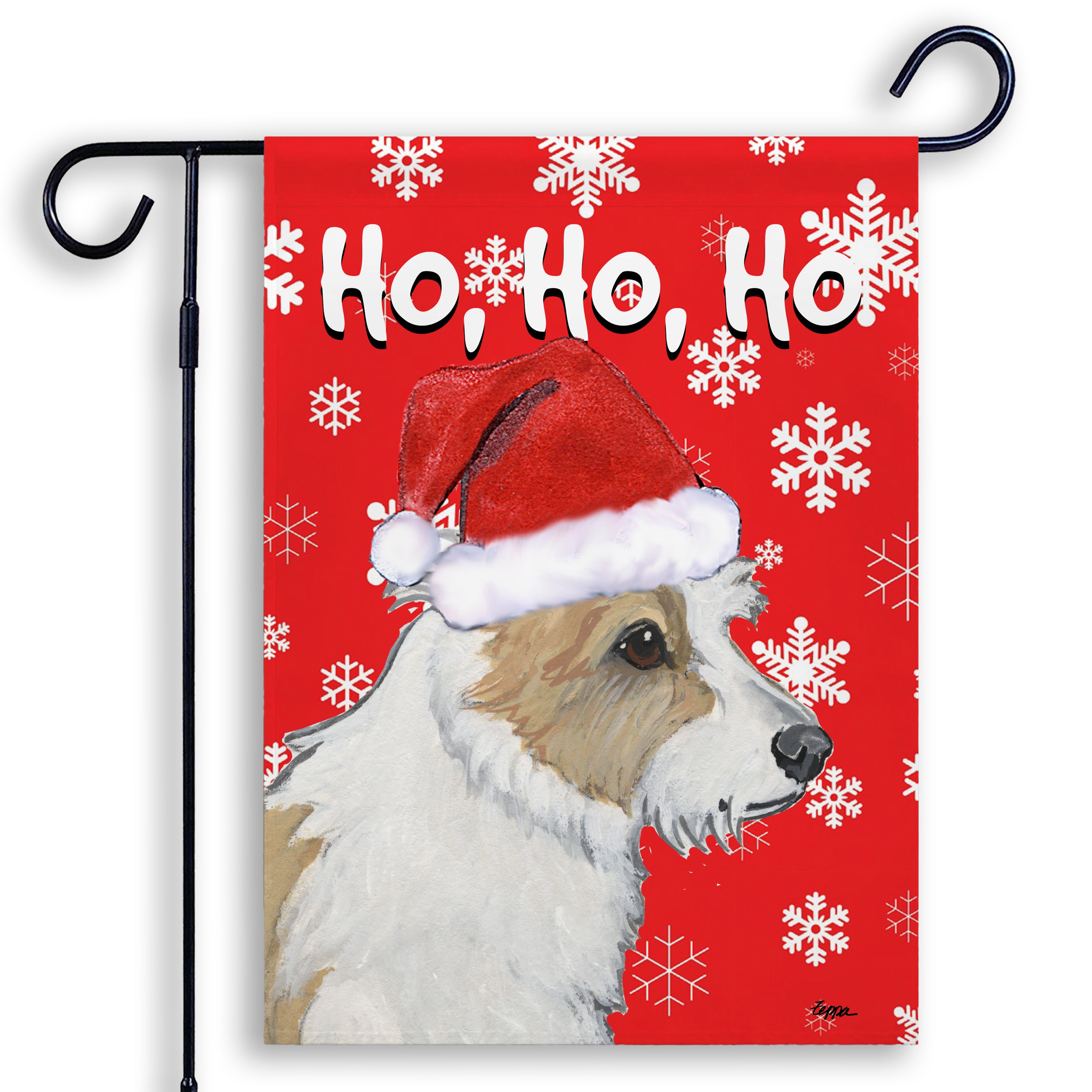 Portuguese Podengo Pequeno Ho Ho Ho Garden Flag on Red