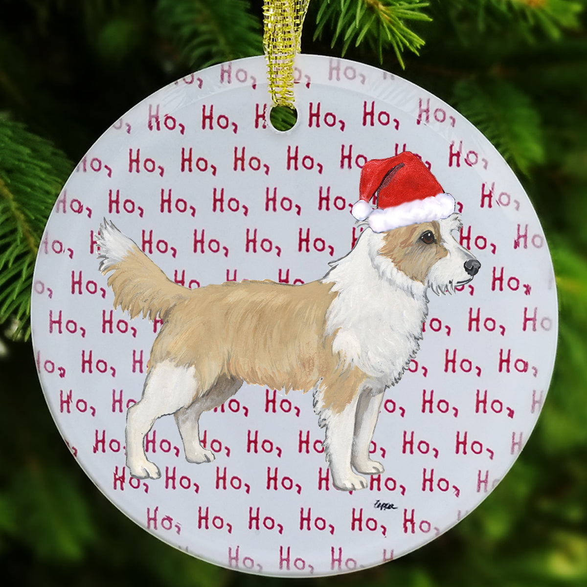 Portuguese Podengo Pequeno Ho Ho Ho Glass Christmas Ornament