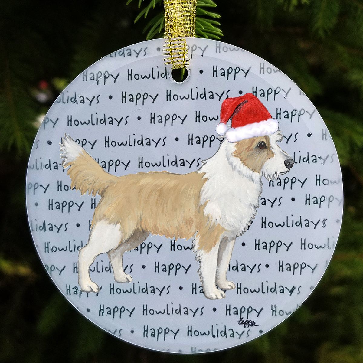 Portuguese Podengo Pequeno Happy Howlidays Glass Christmas Ornament
