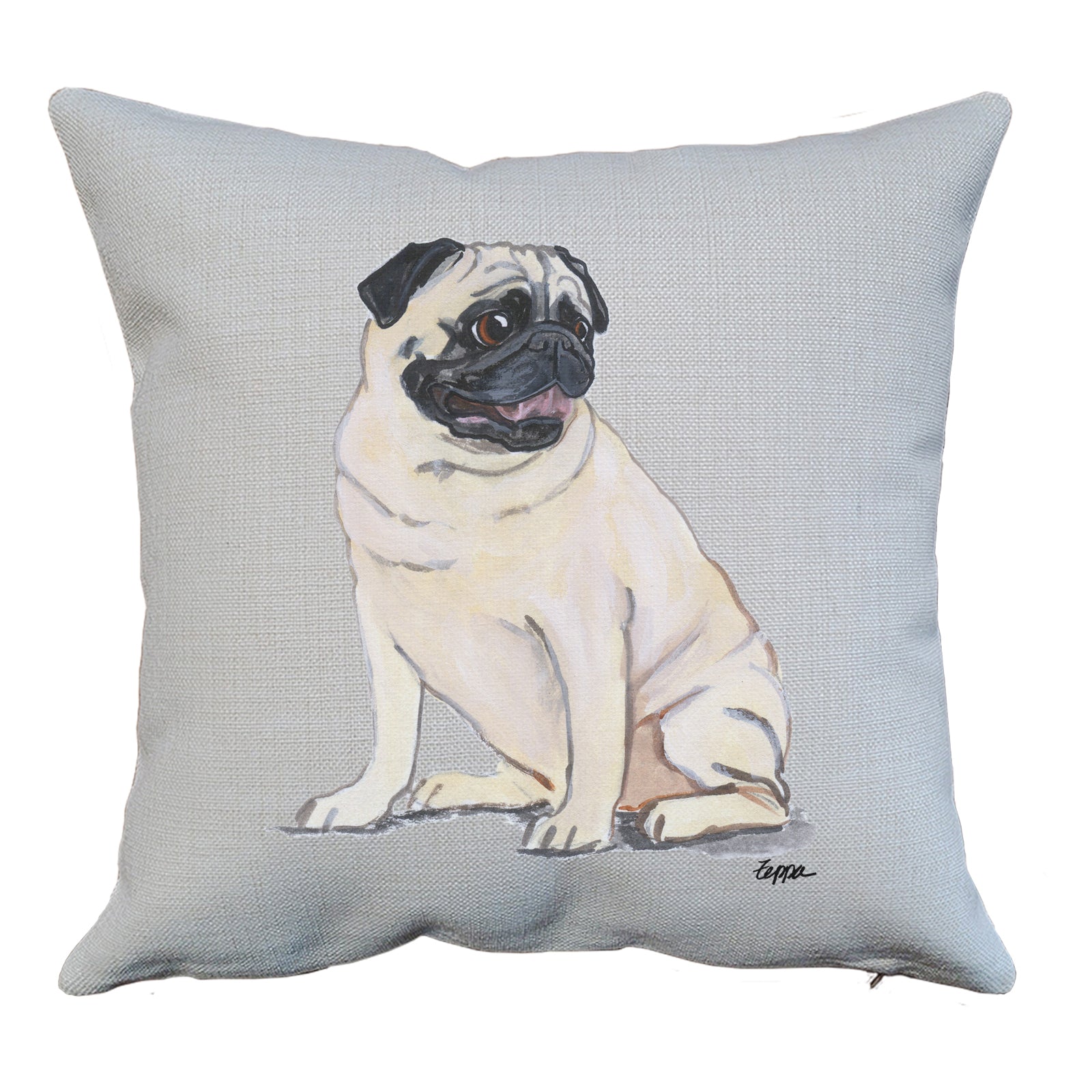 Sitting Pug Dog Throw Pillow