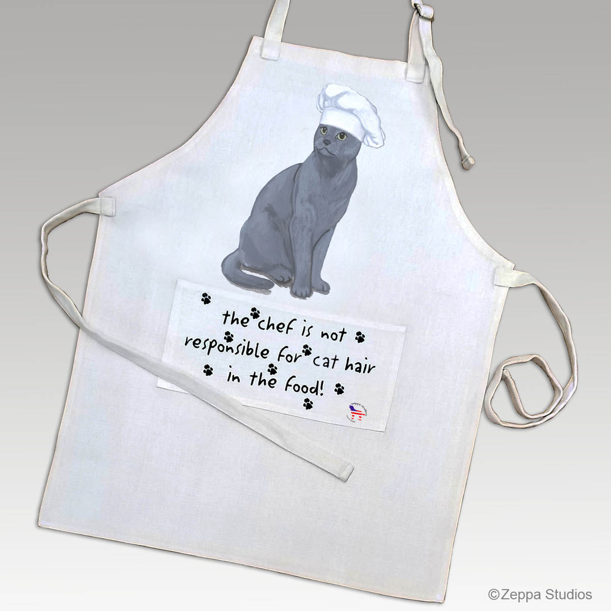 Russian Blue Cat Apron Design