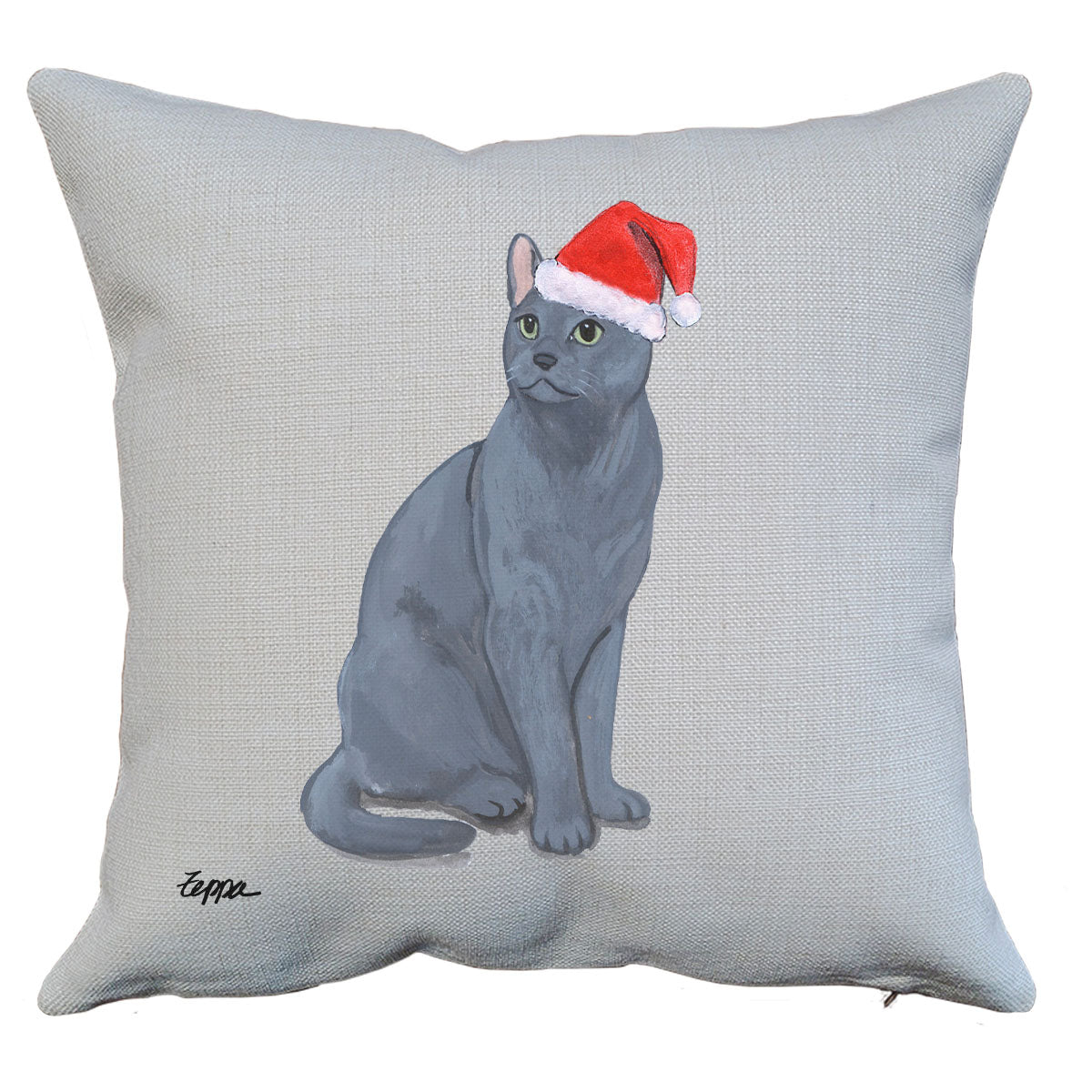 Russian Blue Cat Santa Pillow