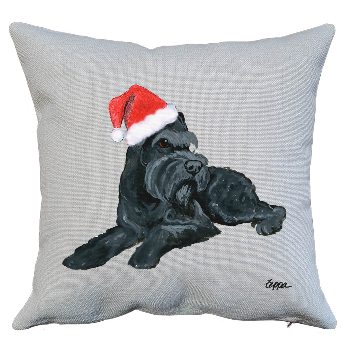 Mini Black Schnauzer Santa Pillow