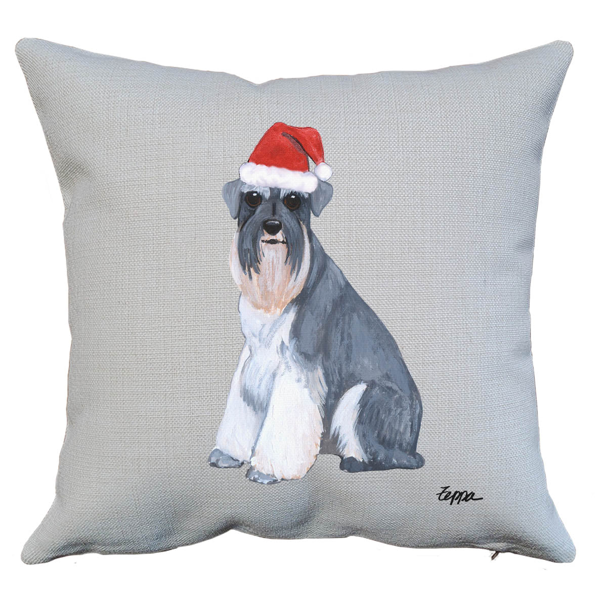 Schnauzer with Natural Ears Santa Pillow