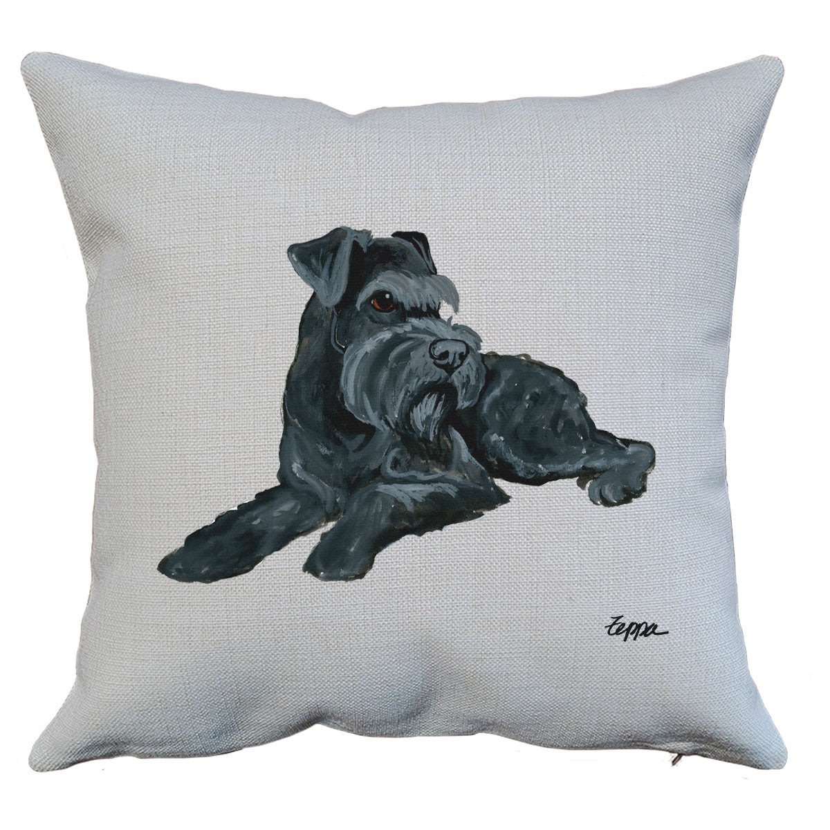 Black Mini Schnauzer with Natural Ears Throw Pillow