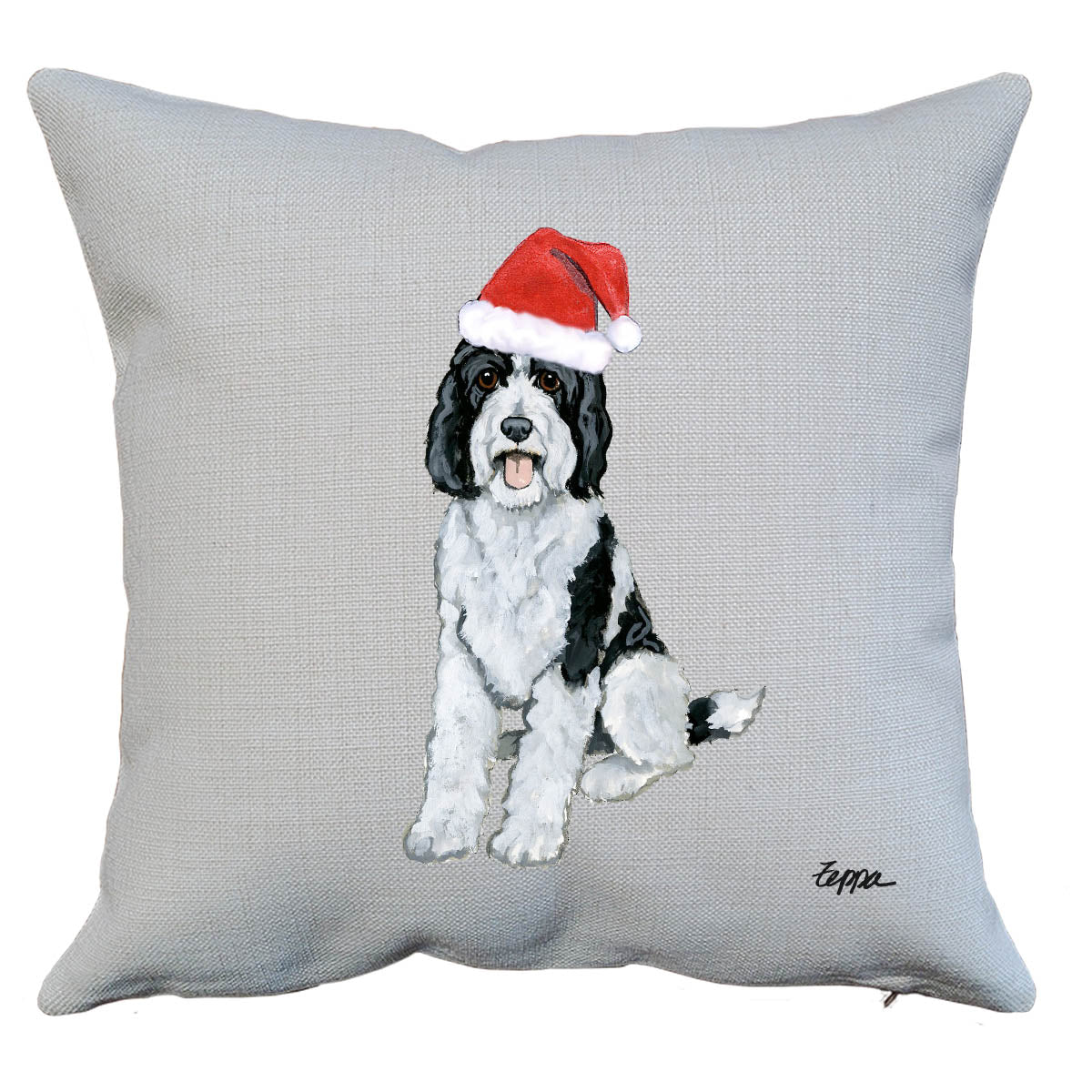 Sheepadoodle Santa Pillow