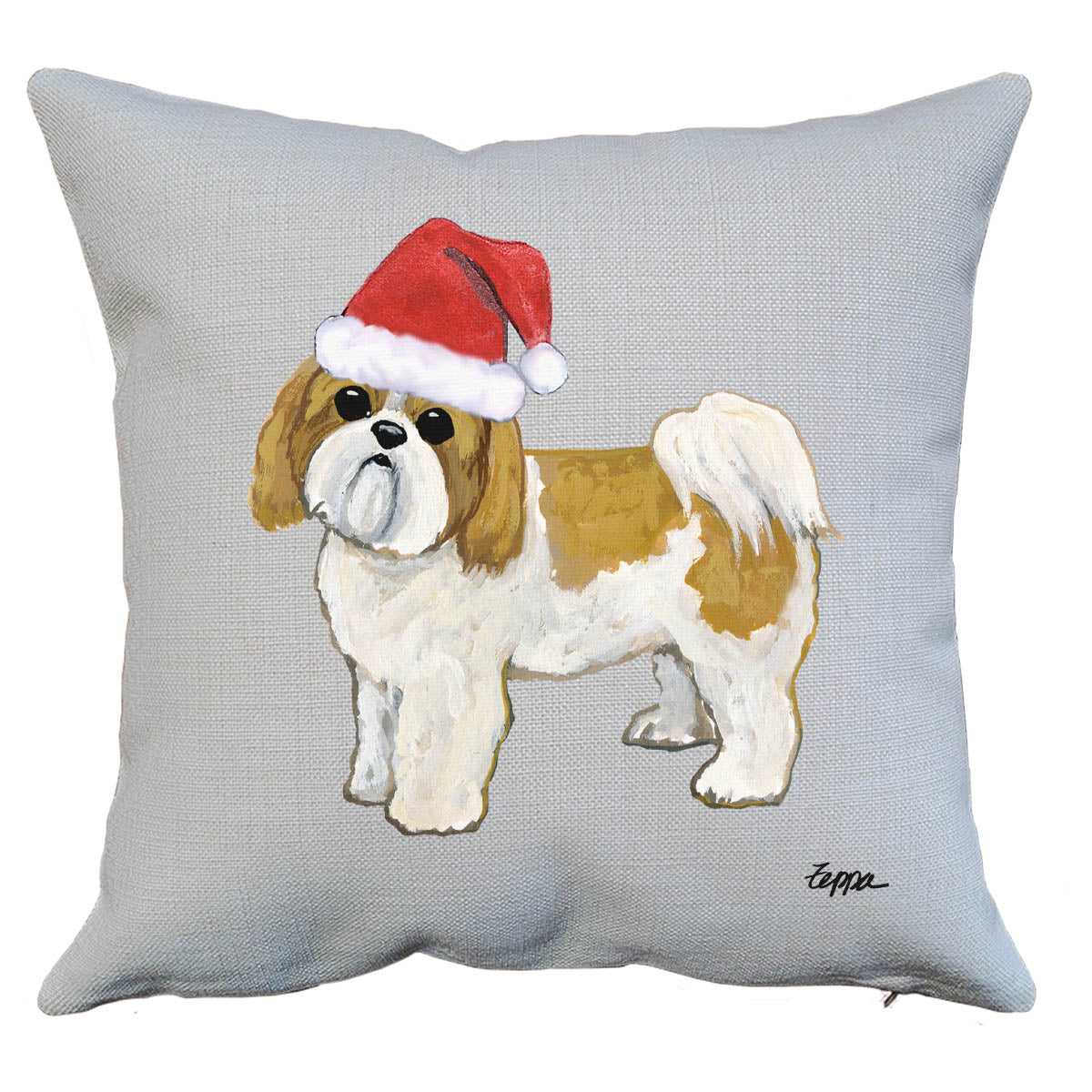 Tan Shih Tzu Puppy Clip Santa Pillow