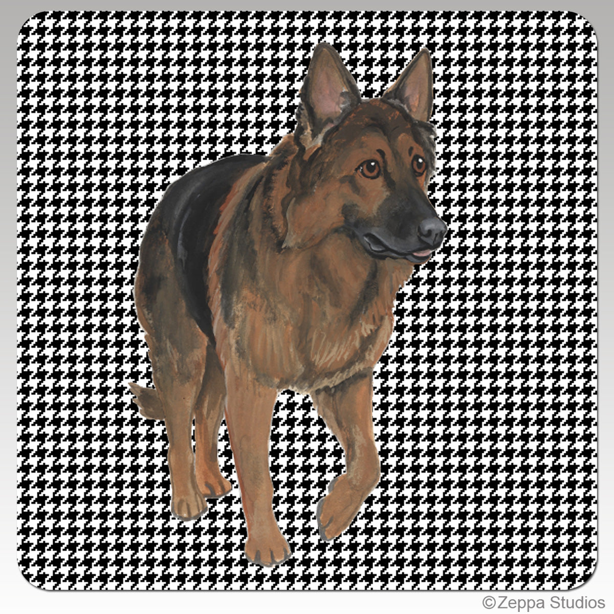 Shiloh Shepherd on houndstooth background rubber coaster