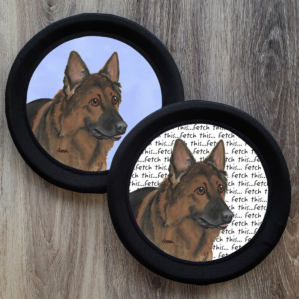 FotoFrisby dog fetch toy with Shiloh Shepherd design.