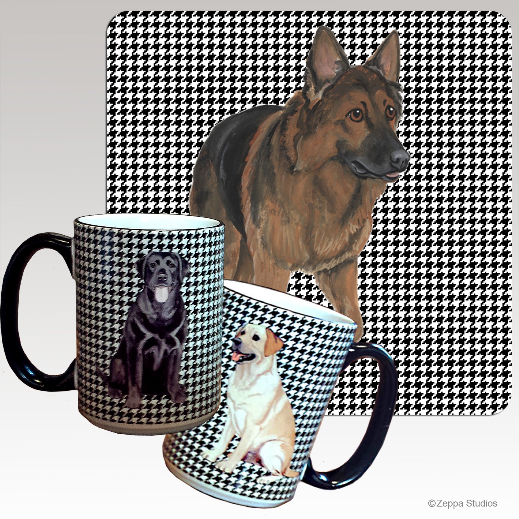 Shiloh Shepherd on houndstooth background wrap mug