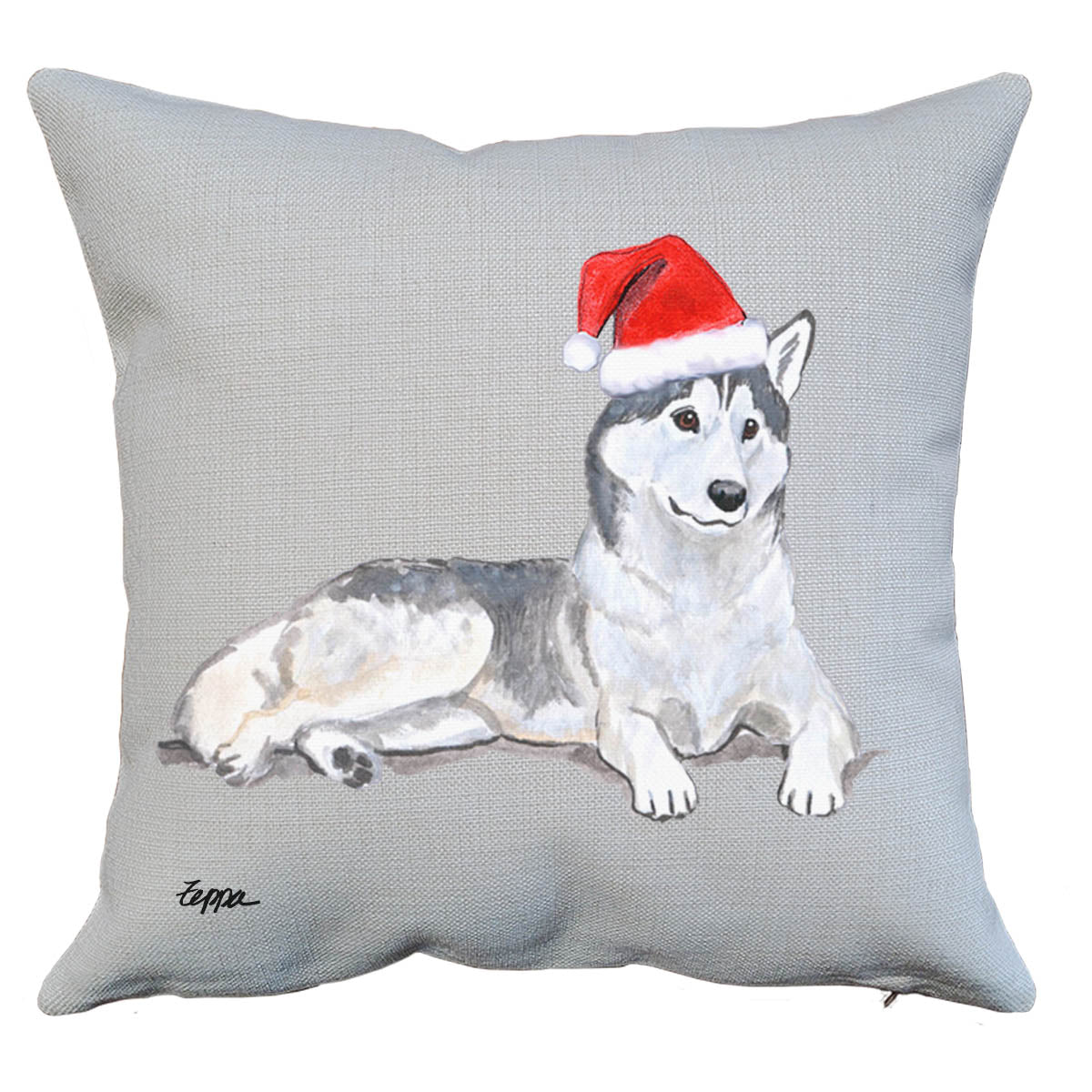 Siberian Husky Santa Pillow