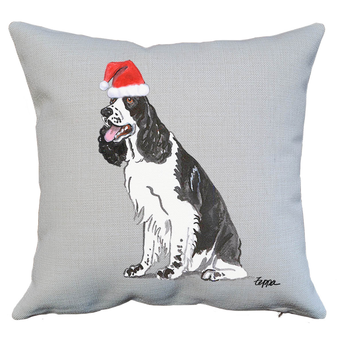 Black and White English Springer Santa Pillow