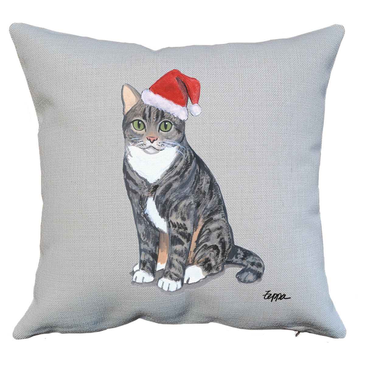 Tabby Cat Santa Pillow