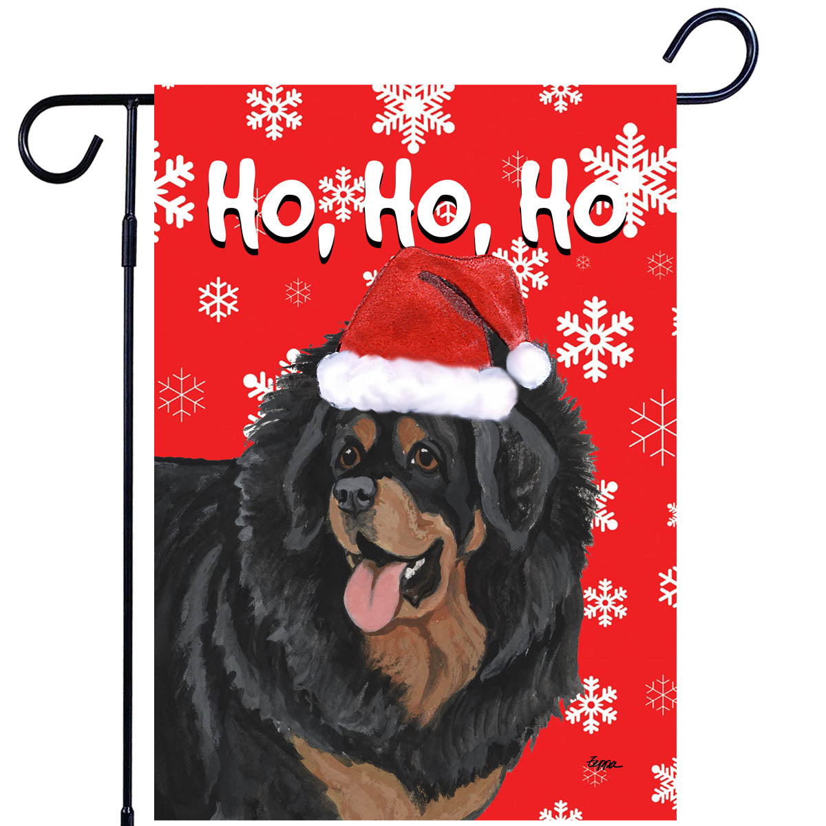 Tibetan Mastiff Ho Ho Ho Garden Flag in Red