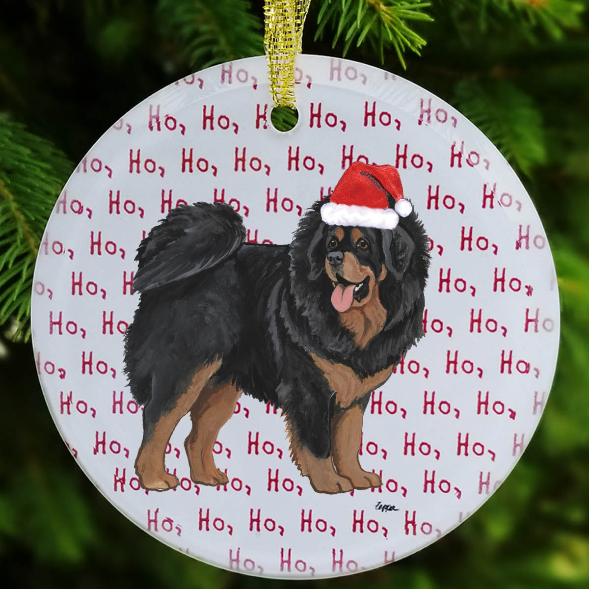 Tibetan Mastiff Ho Ho Ho Glass Ornament