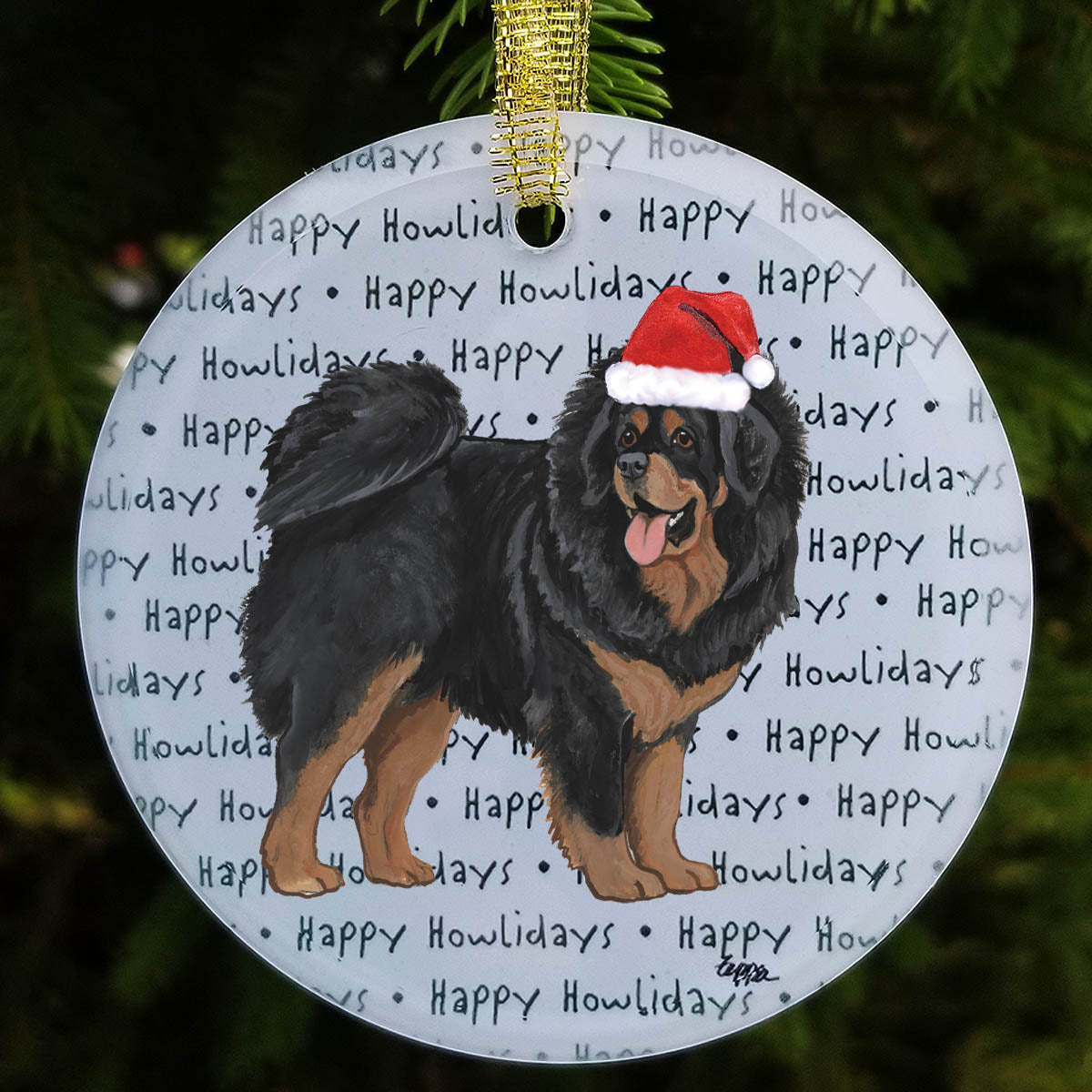 Tibetan Mastiff Howliday Glass Ornament