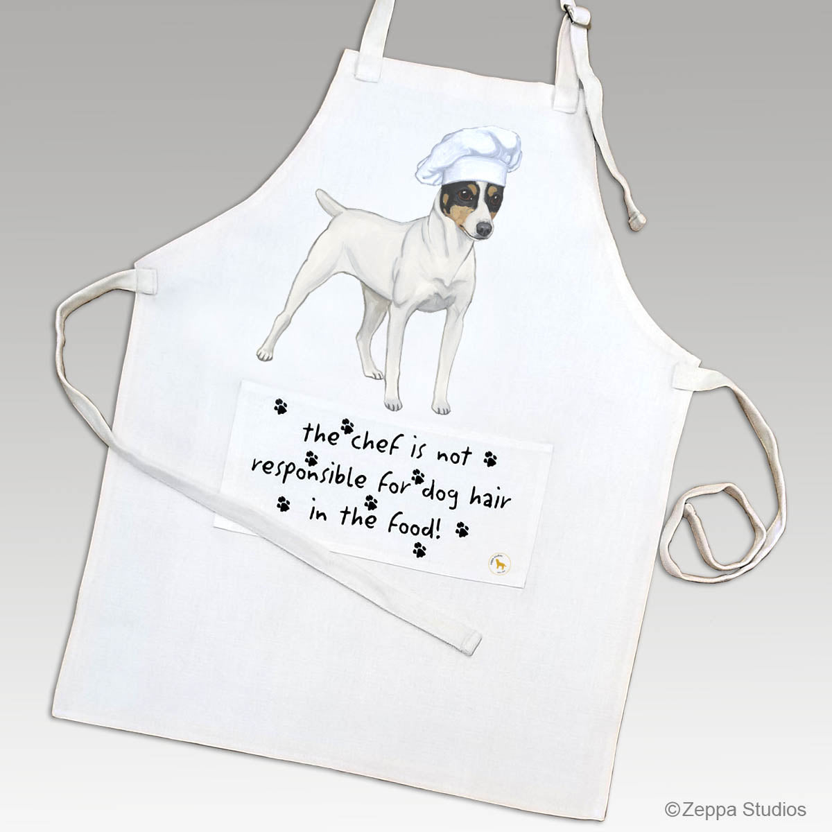 Toy Fox Terrier in a chef's hat design on a chef's apron.