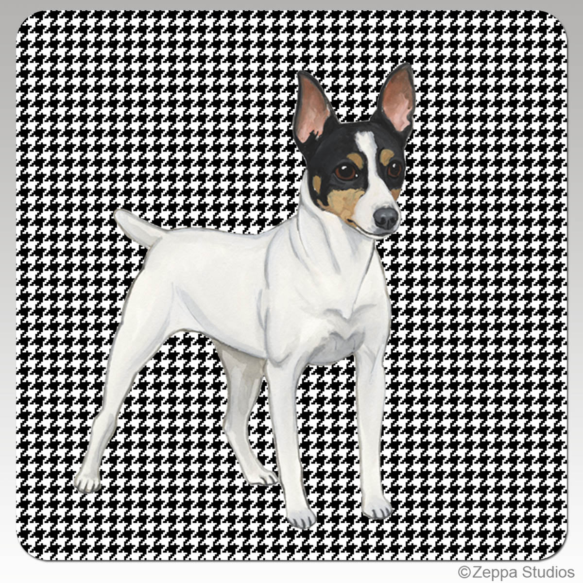 Toy Fox Terrier Houndstooth background beverage coasters.