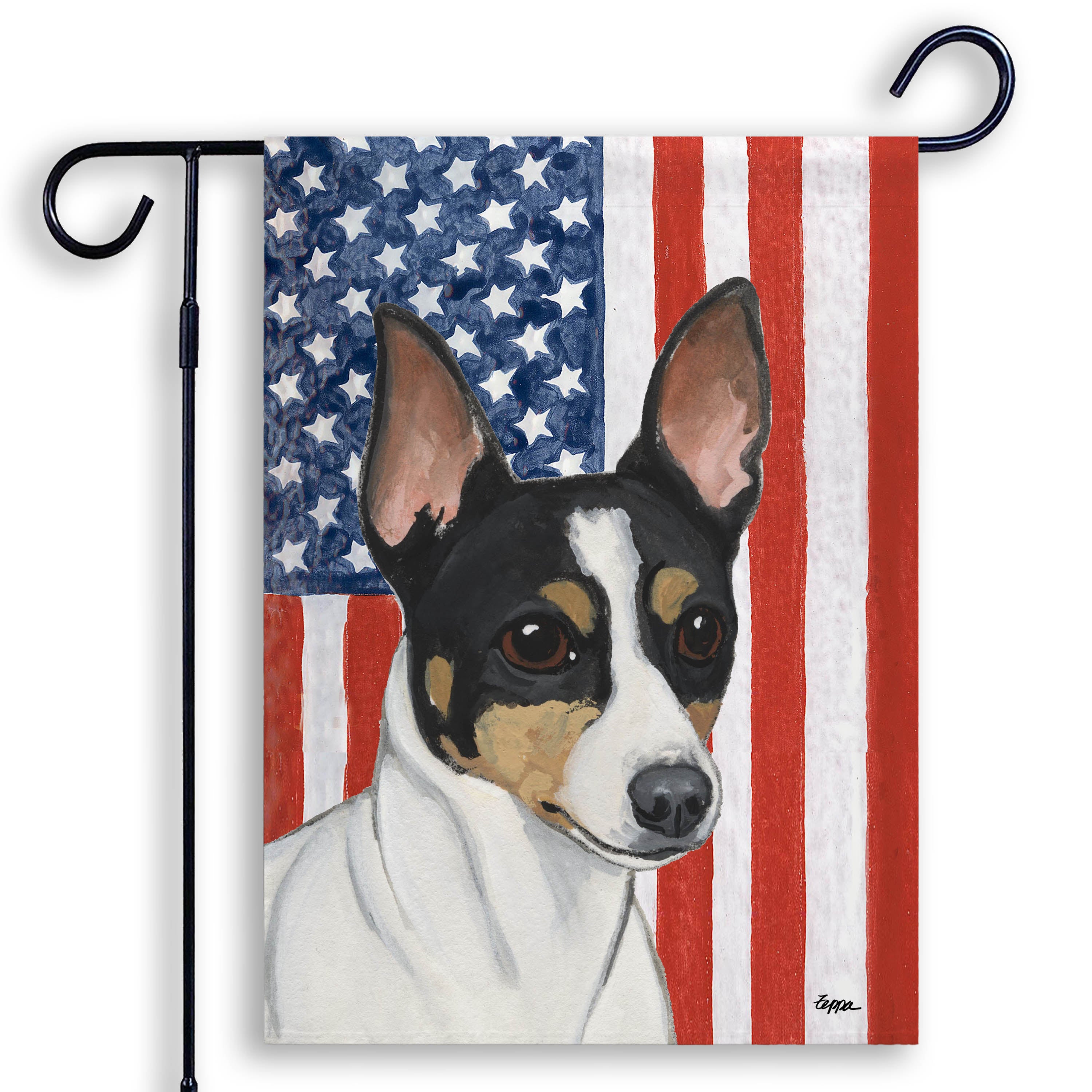 Flag with a Toy Fox Terrier's face design on an American flag background