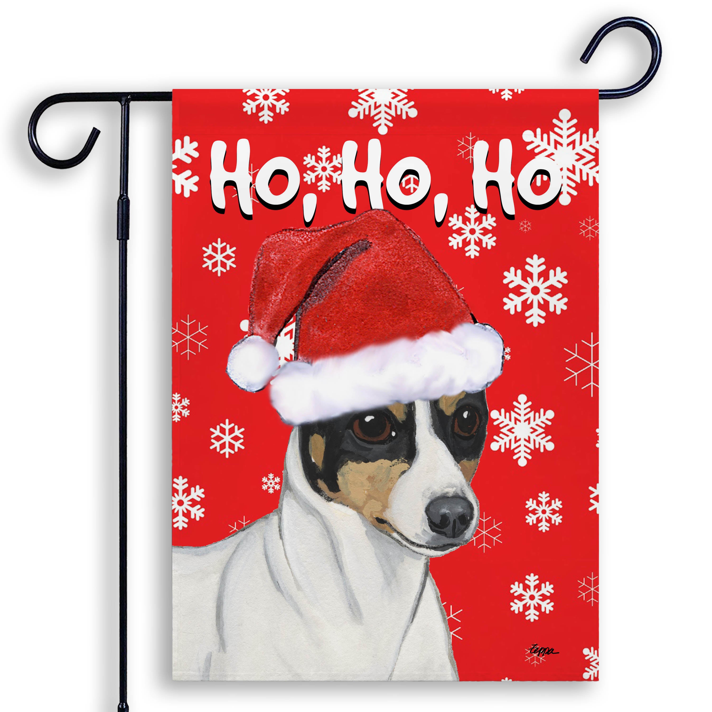 Toy Fox Terrier Ho Ho Ho Garden Flag Red