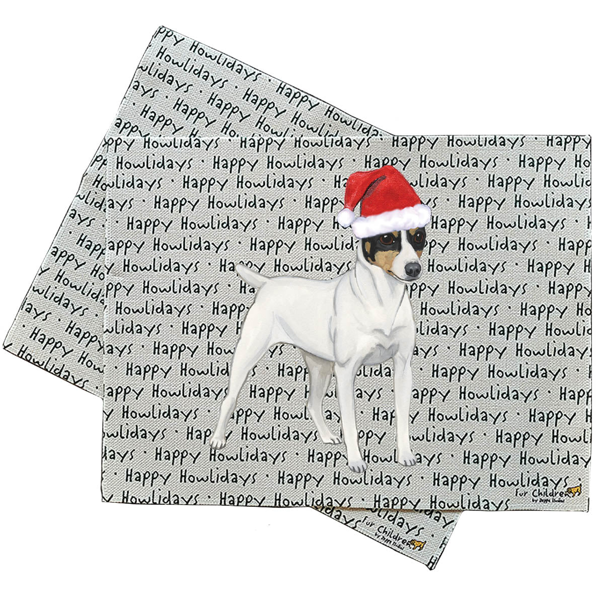 Toy Fox Terrier in a Santa Hat on Happy Howlidays background placemats.