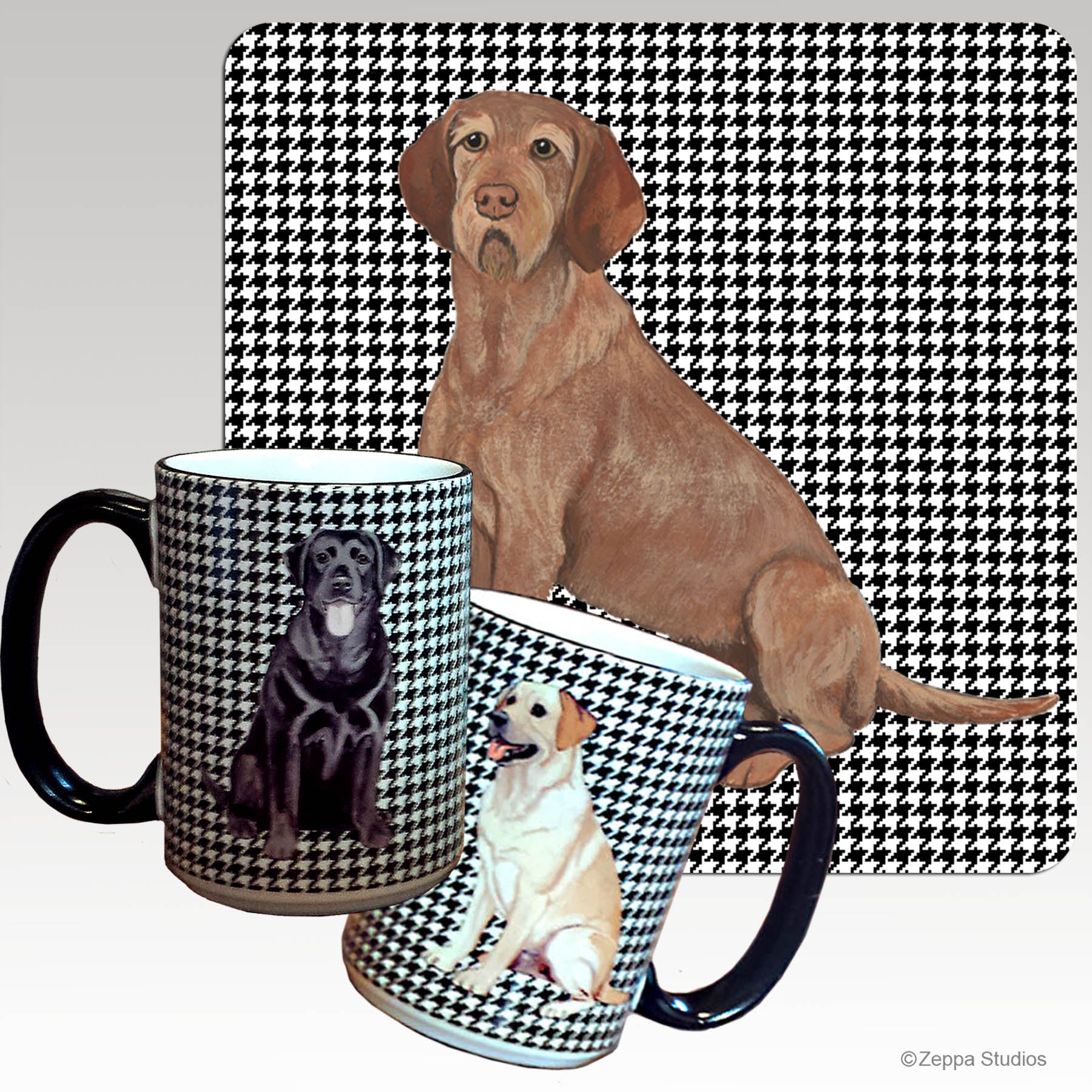 Wirehaired Vizsla on houndstooth background wrap mug.