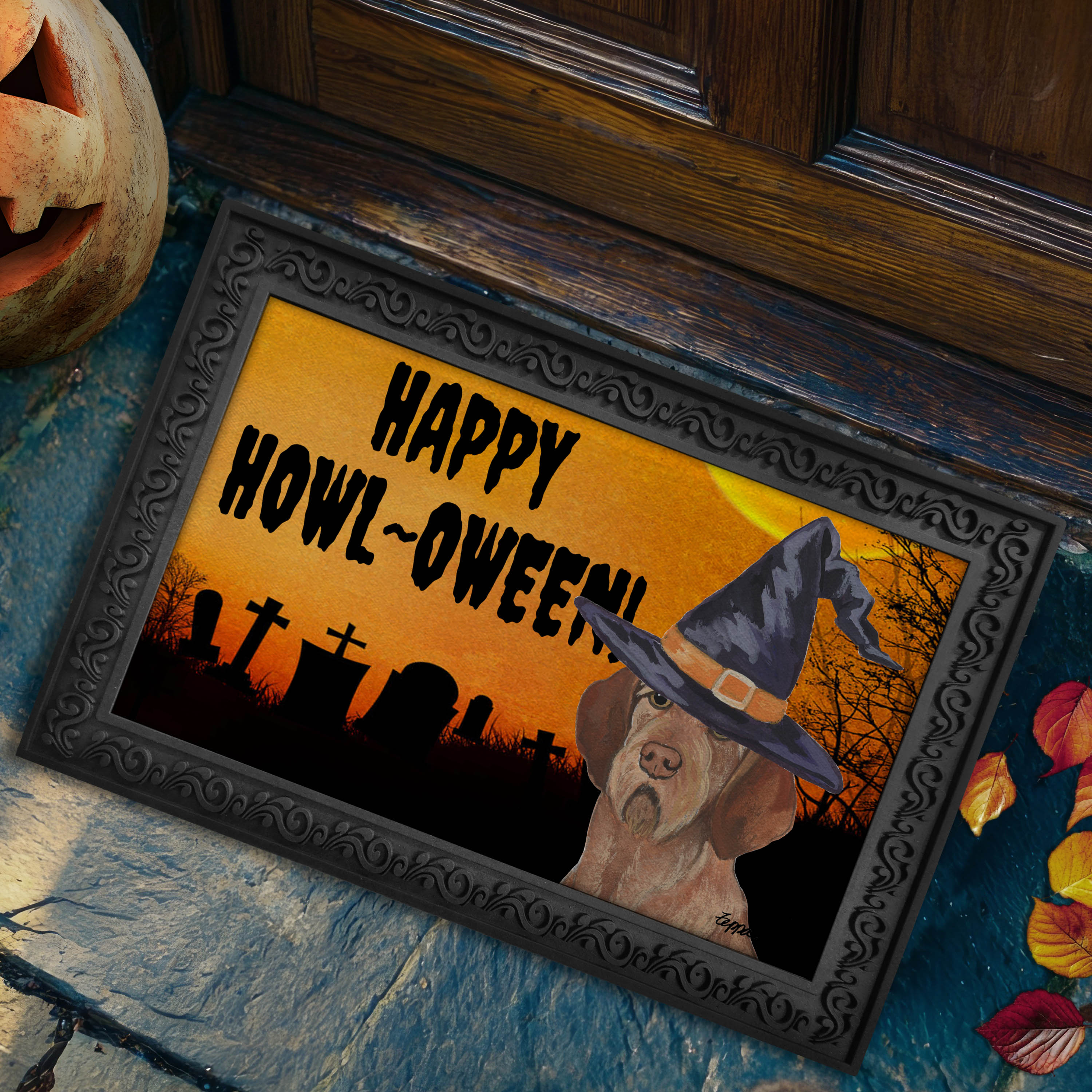 Wirehaired Vizsla Happy Halloween Door Mat