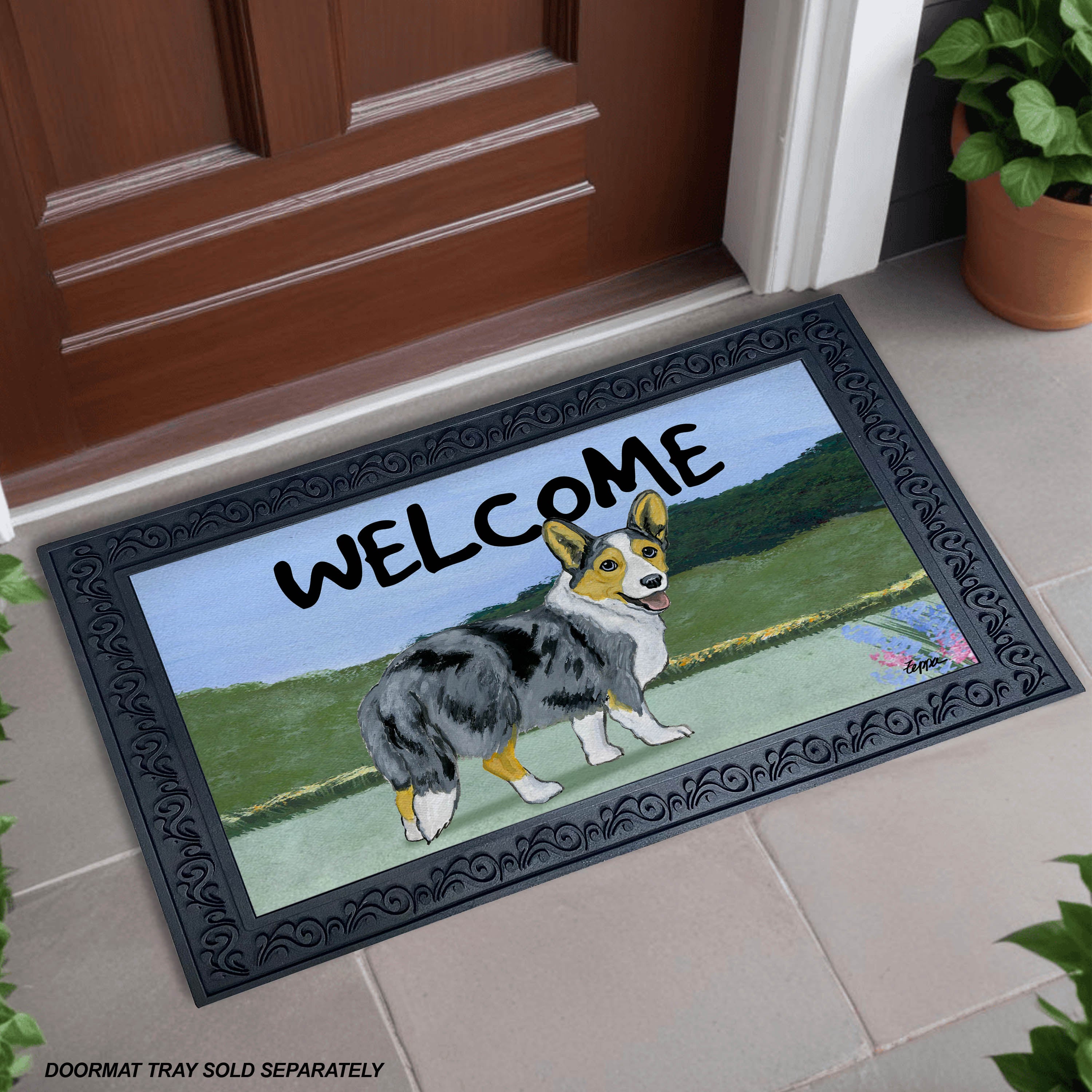 Blue Merle Cardigan Corgi Design Welcome Mat