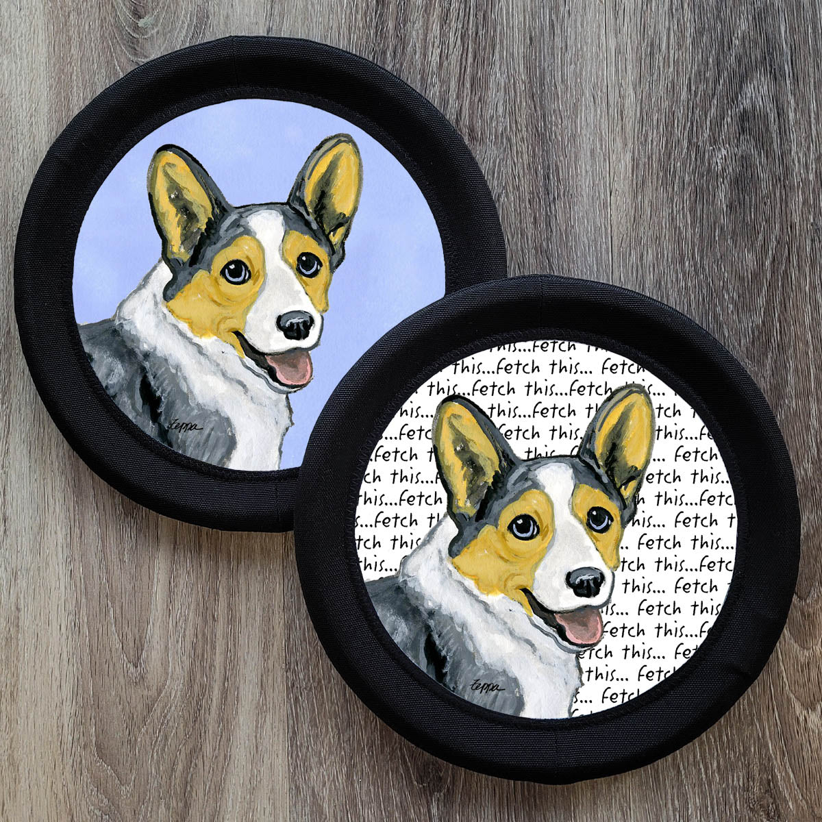 Cardigan Welsh Corgi design on a FOTOFRISBY flying disc dog toy.