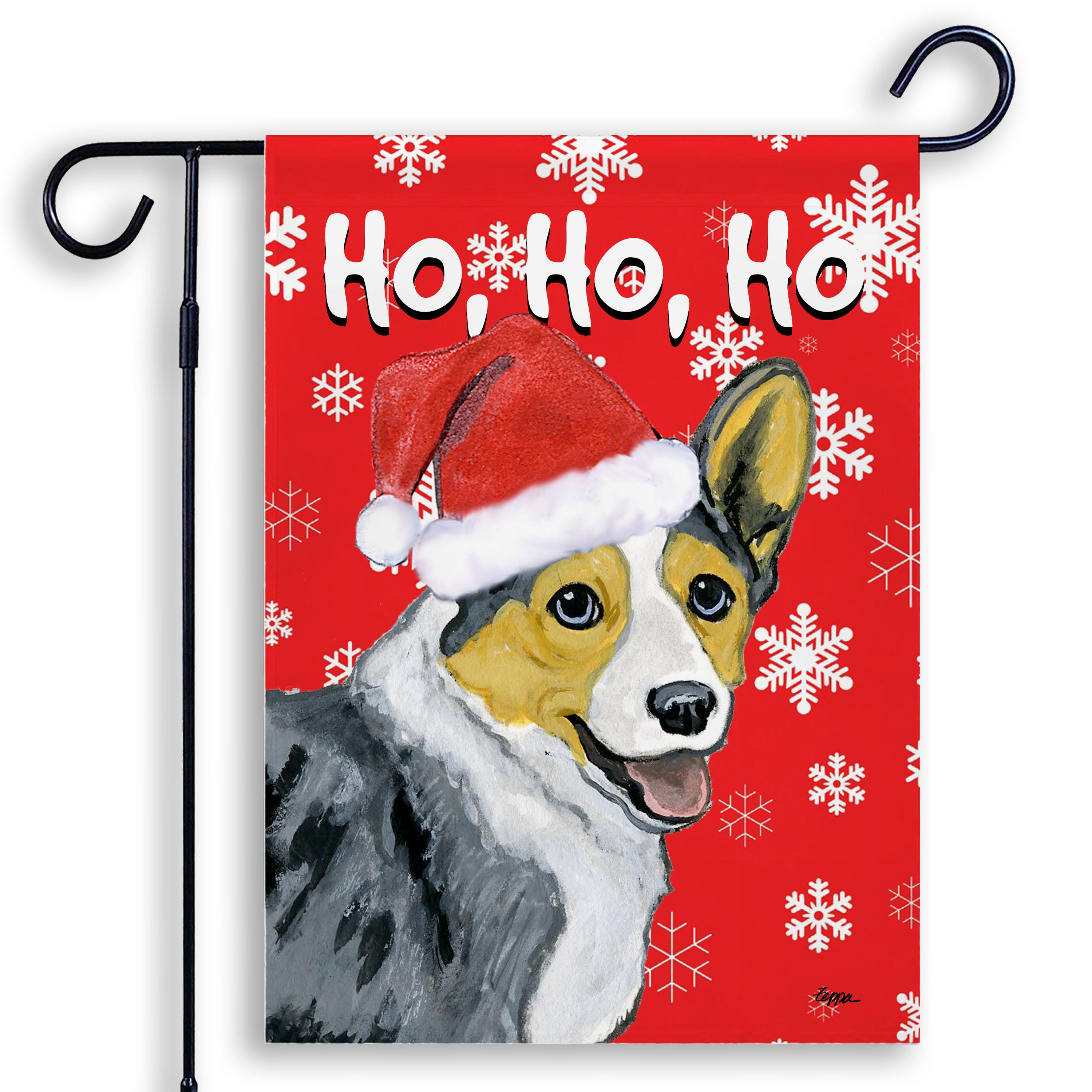 Blue Merle Cardigan Welsh Corgi Ho Ho Ho Flag in Red