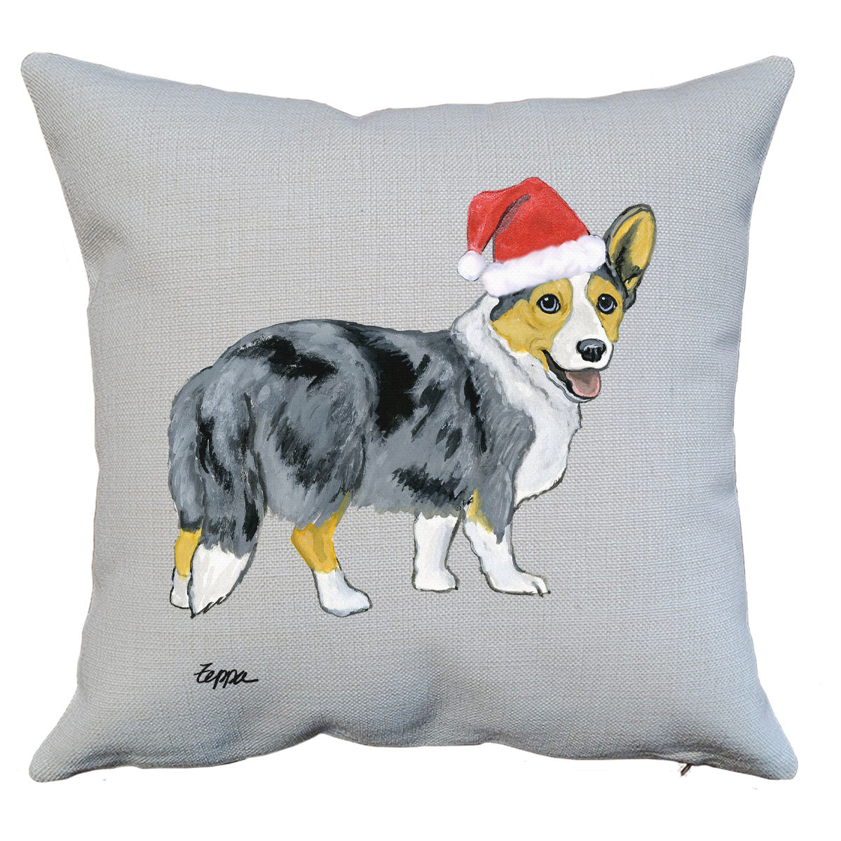 Blue Merle Cardigan Welsh Corgi Santa Pillow