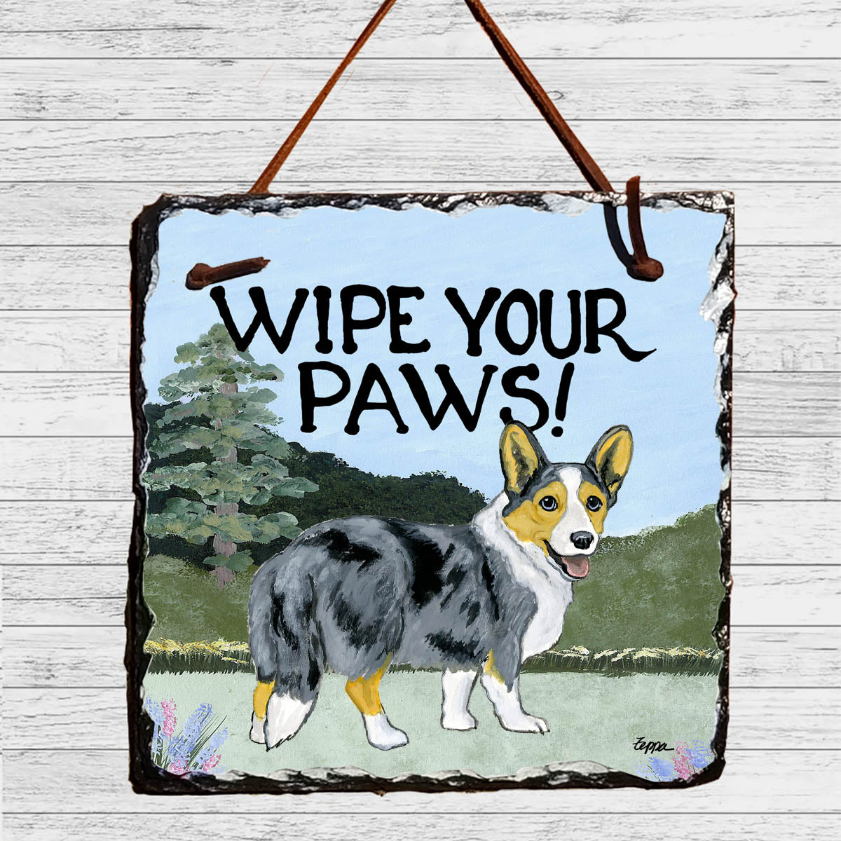 Cardigan Welsh Corgi Wipe Your Paws Slate Sign