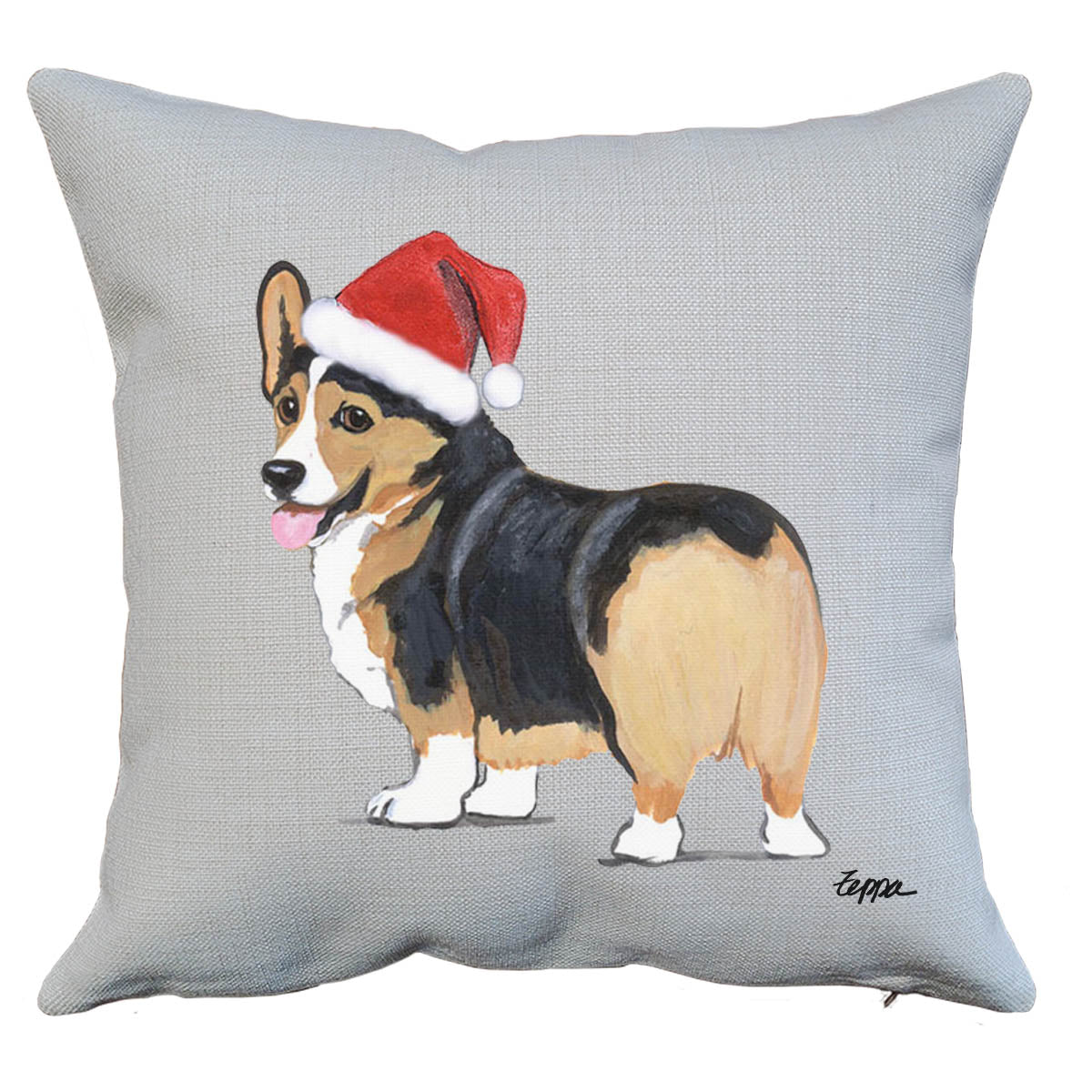 Tri Pembroke Welsh Corgi Santa Pillow