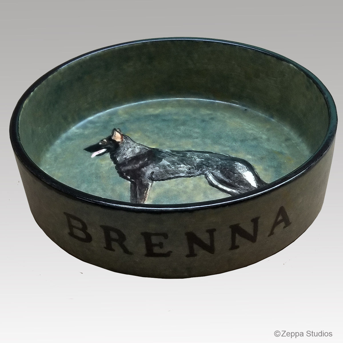 Custom Hand Painted Dog Bowl from Photo - Green