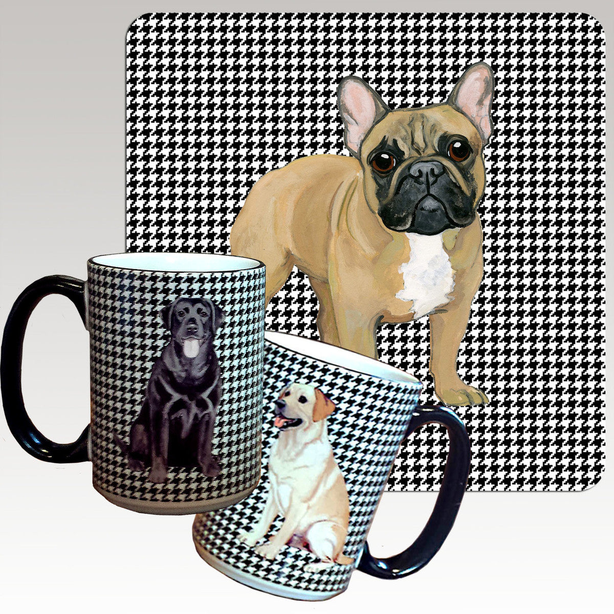 Fawn Frenchie Houndstooth Mugs