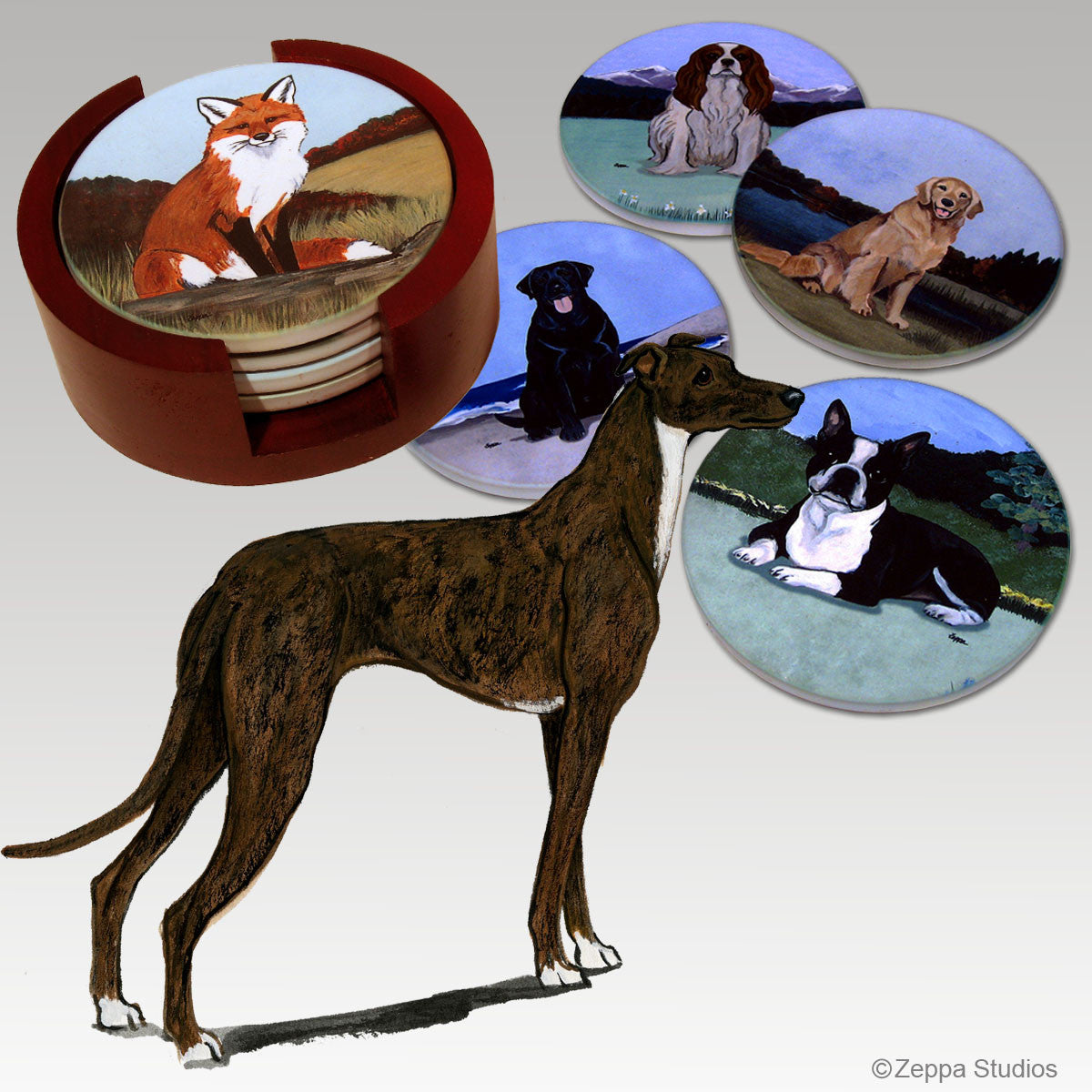 Standing Greyhound Bisque Coasters