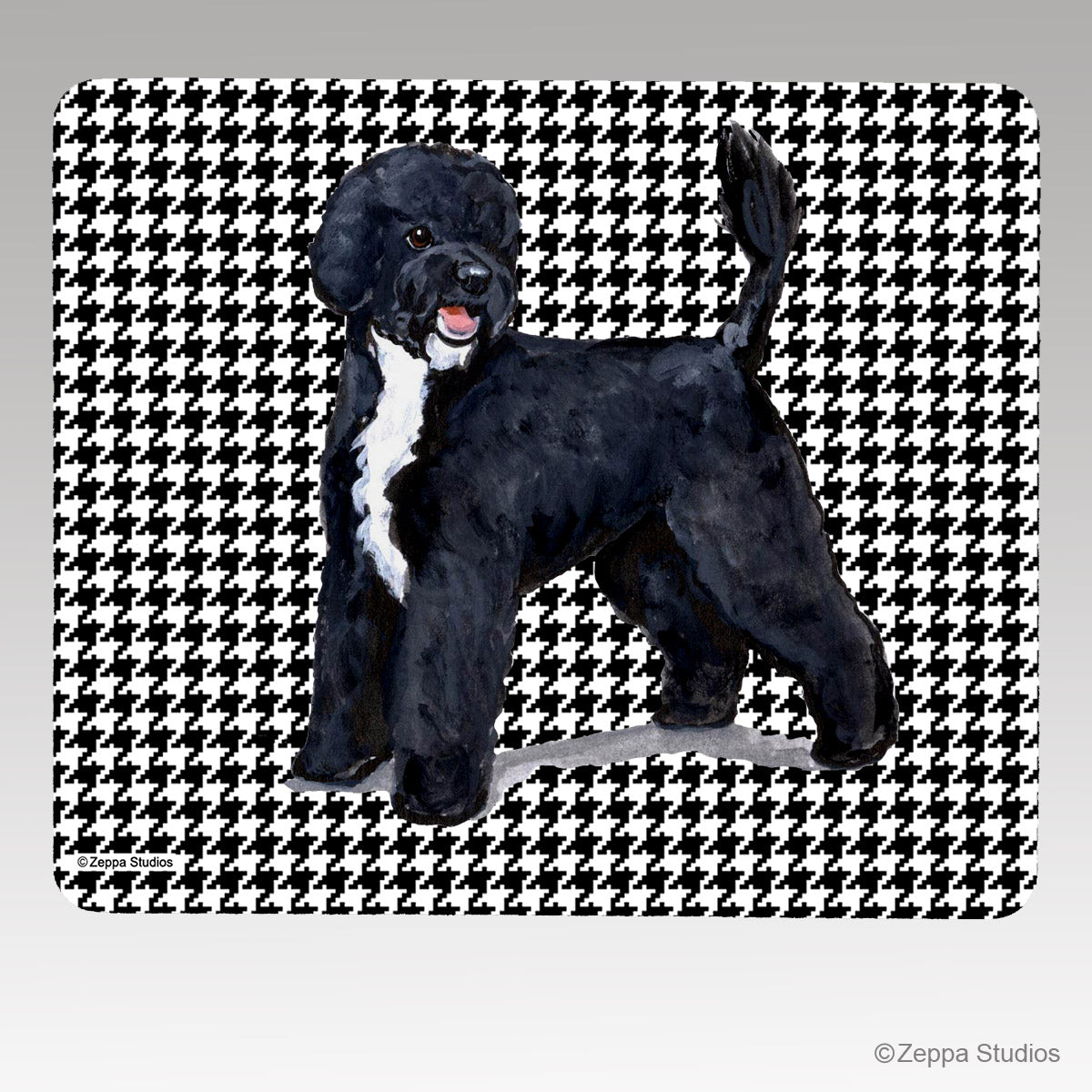 Portuguese Water Dog Houndstooth Mouse Pad