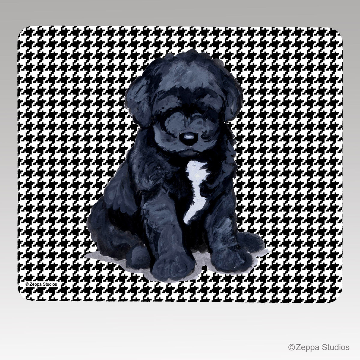Portuguese Water Dog Houndstooth Mouse Pad