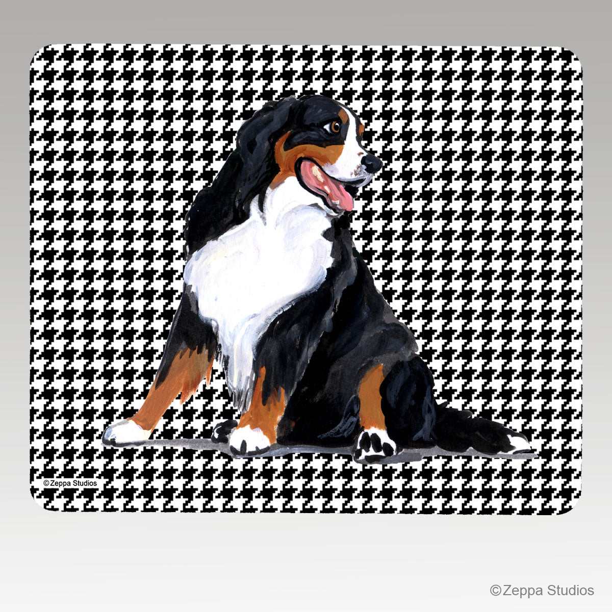 Bernese Mountain Dog Houndstooth Mouse Pad