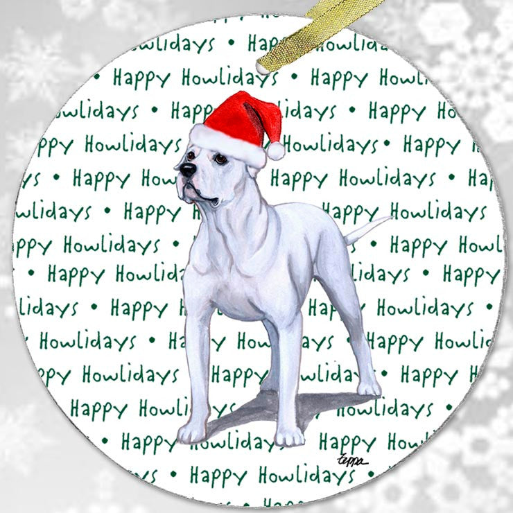 American Bulldog Glass Christmas Ornament - Happy Howlidays