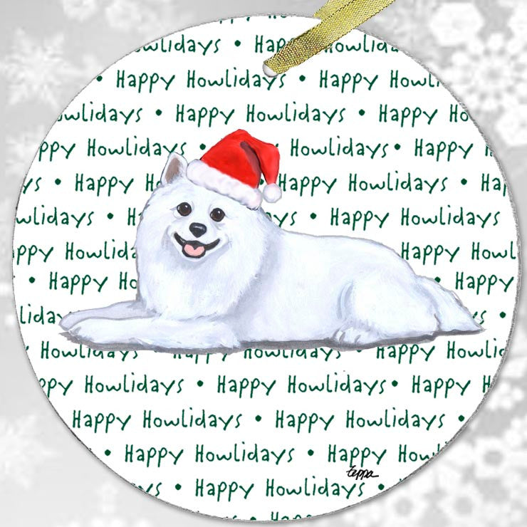American Eskimo Dog Christmas Ornament - Happy Howl-idays