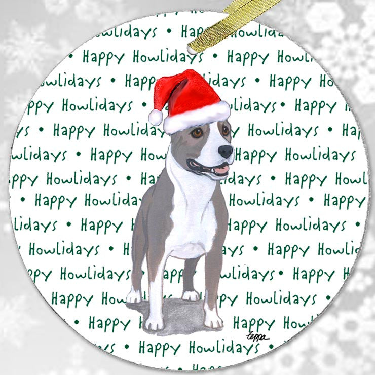 American Staffordshire Terrier Christmas Ornament - Happy Howl-idays