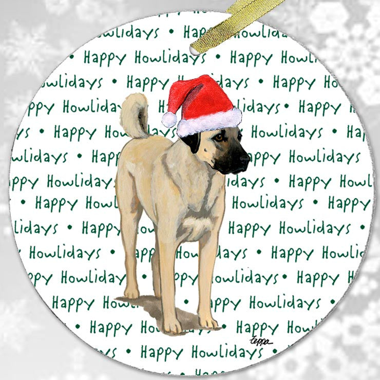 Anatolian Shepherd Dog Glass Christmas Ornament - Happy Howl-idays