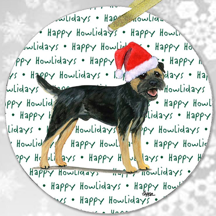 Black and Tan Border Terrier Christmas Ornament - Happy Howlidays