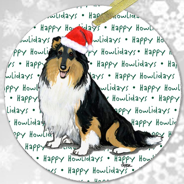 Tri Collie Christmas Ornament - Happy Howlidays