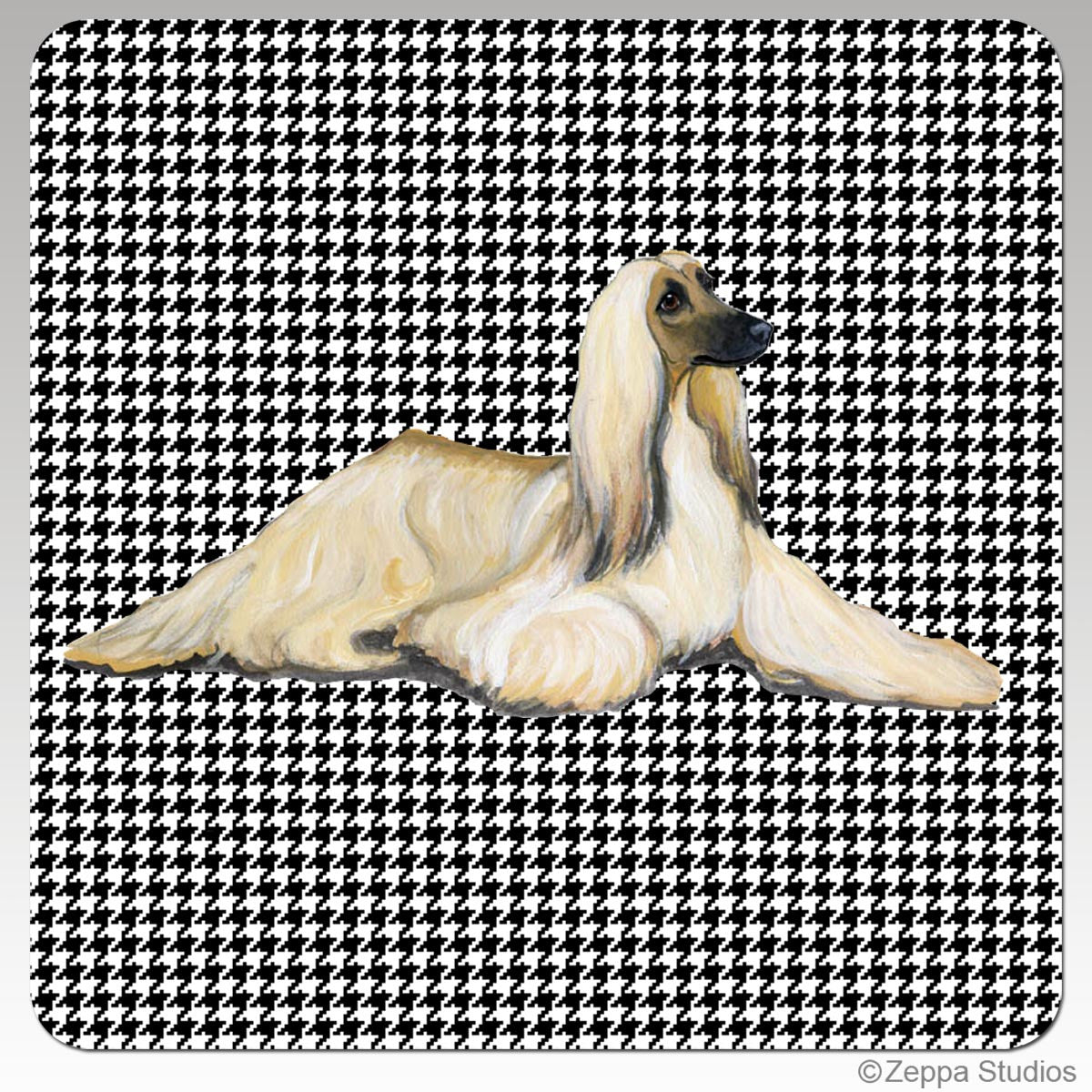 Afghan Hound Coasters with Houndstooth Background