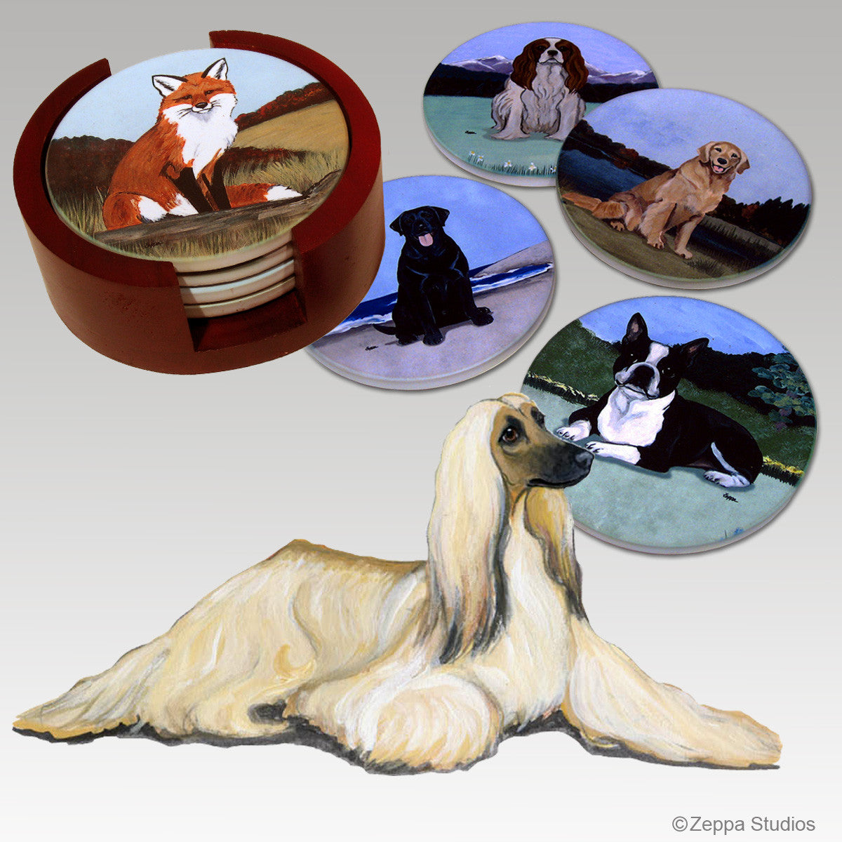 Afghan Hound Bisque Coaster Set