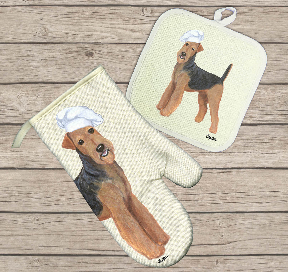 Airedale Hot Paws Oven Mitt and Pot Holder Set