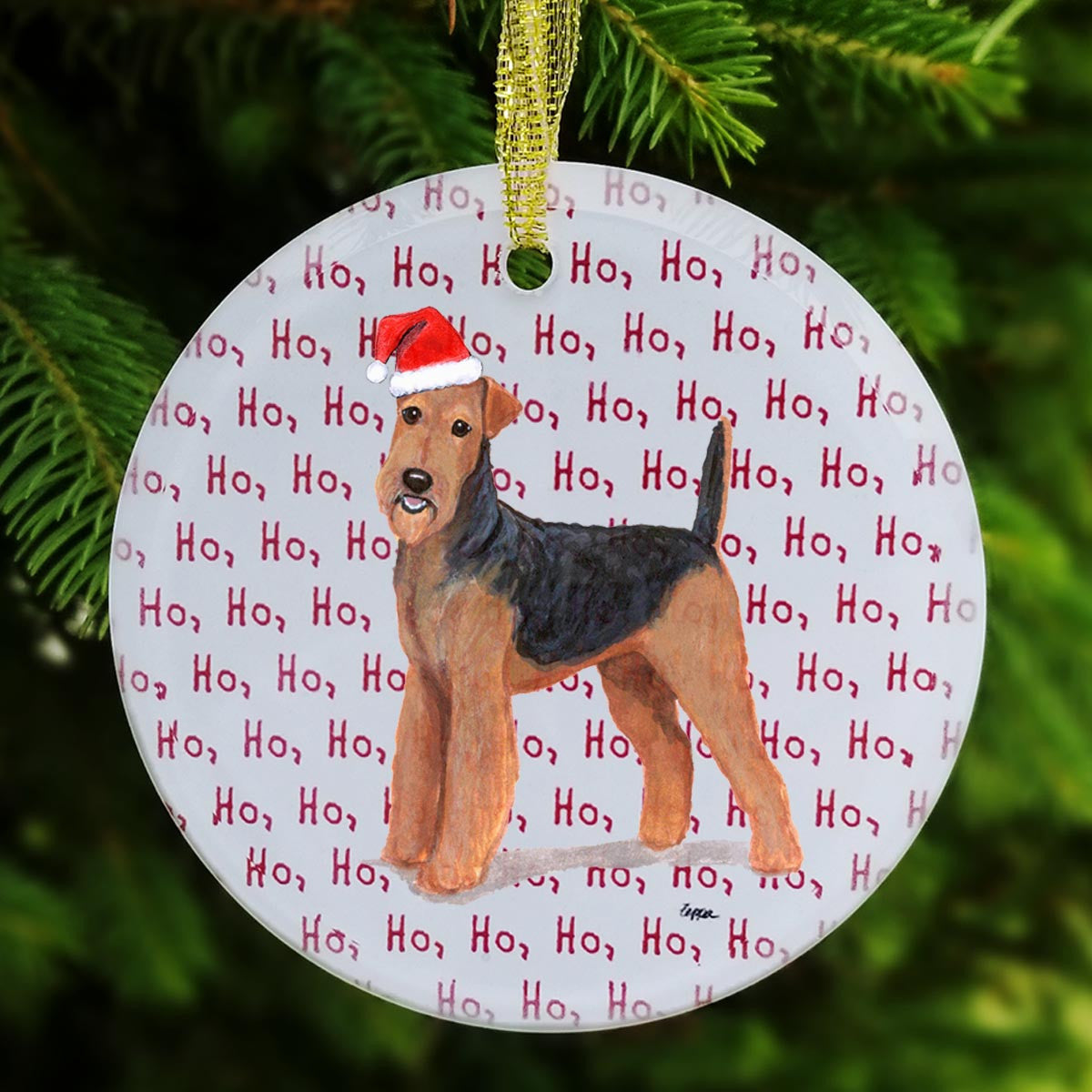 Airedale Christmas Ornament - Ho Ho Ho