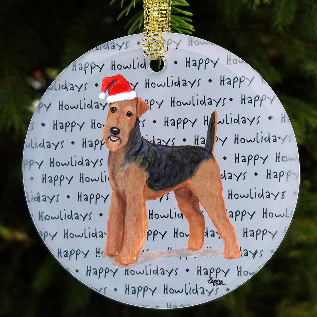 Airedale Christmas Ornament - Happy Howl-idays